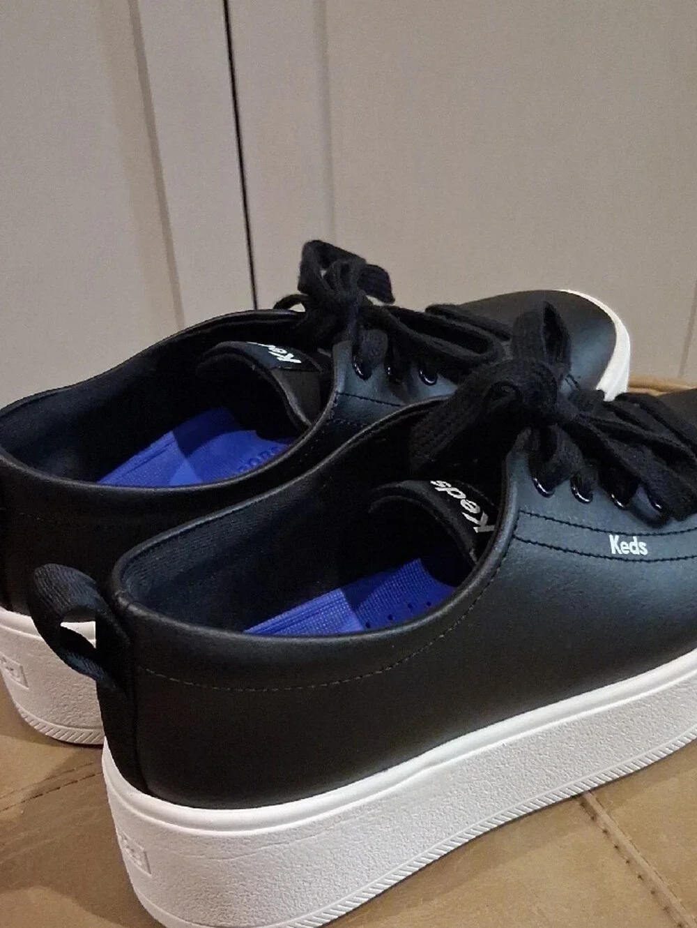 Keds Black Platform Lace-Up Sneakers with White Sole